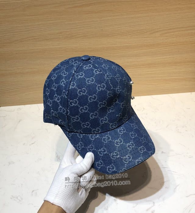 Gucci新品女士帽子 古馳做舊牛仔珍珠鴨舌帽棒球帽  mm1592